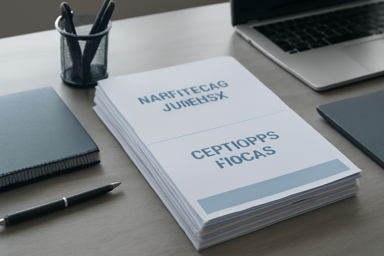 Pasta corporativa com documentos de habilitação jurídica e certidões fiscais organizadas sobre mesa de escritório de suprimentos